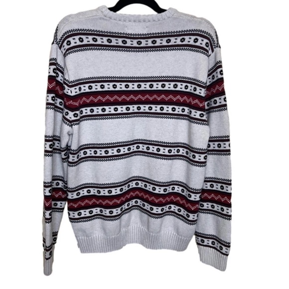 Chaps Logan Christmas Sweater Men’s L Heavy Red Cream Pattern Pullover Crew Neck - Picture 3 of 5